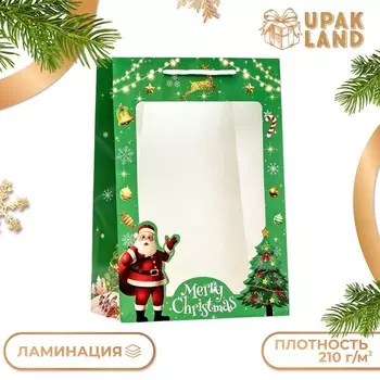 Пакет подарочный новогодний ламинированный, с окном «Дед мороз» 243514 см