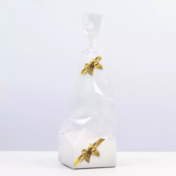 Пакет с жестким дном "Бант", золотой, 9 х 9 х 32 см