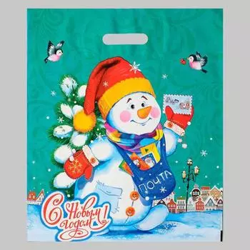 Пакет подарочный новогодний «Снеговичок», полиэтиленовый с вырубной ручкой, 4047 см