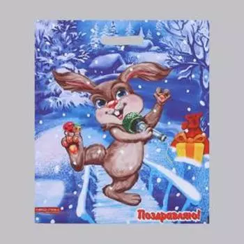 Пакет подарочный новогодний «Веселый зайка», полиэтиленовый с вырубной ручкой, 3847 см