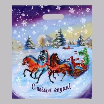 Пакет подарочный новогодний «Волшебная повозка», полиэтиленовый с вырубной ручкой, 4738 см