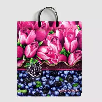 Пакет «Ягоды в цветах», полиэтиленовый с пластиковой ручкой, 3844 см, 90 мкм