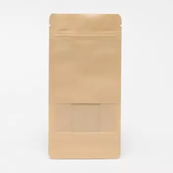 Пакет Zip-lock Крафт с плоским дном, прямоугольное окно, 12 х 22 см