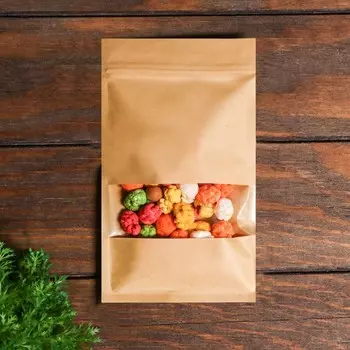 Пакет Zip - lock Крафт с прямоугольным окном, плоский, 1220 см