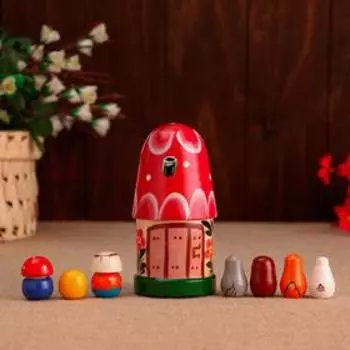 Кукольный театр пальчиковый «Колобок», набор: теремок и 7 кукол, дерево, 14 см