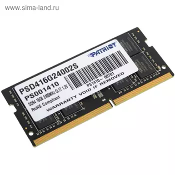 Память DDR4 Patriot PSD416G24002S, 16Гб, 2400 МГц, PC4-19200, SO-DIMM