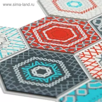 Стеновая панель ПВХ Grace «Лагом», граненый шестигранник, 4929730.2 мм, цвет красный/голубой