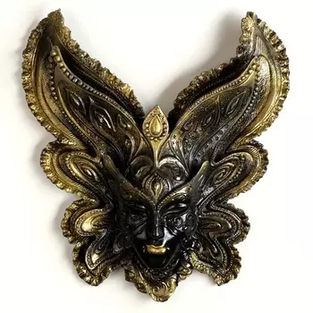 Панно на стену, декор из гипса «Маска», чёрное с позолотой, 30 см