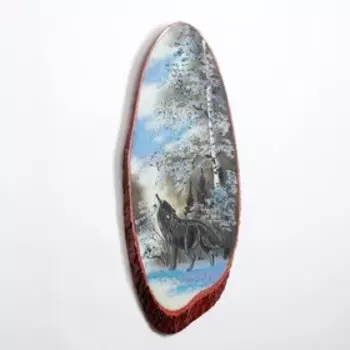 Панно на спиле "Зима. Волк", 57-62 см, каменная крошка, вертикальное