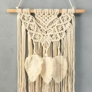 Панно настенное в технике макраме "Ожерелье и листья" натуральный 60х35 см