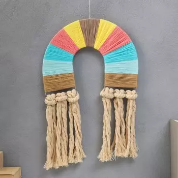 Панно настенное в технике макраме "Радуга-дуга" пастельные цвета 45х30 см