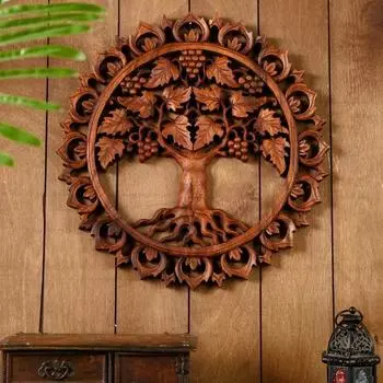Панно резное дерево "Райский виноградник" 40х40х2 см