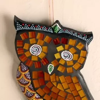 Панно "Сова" дерево с мозаикой, 11х1х20 см
