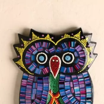 Панно "Сова" дерево с мозаикой, 13х1х20 см