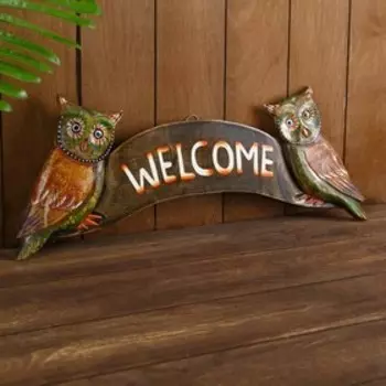 Панно "Совушки welcome" дерево 50х4х20 см