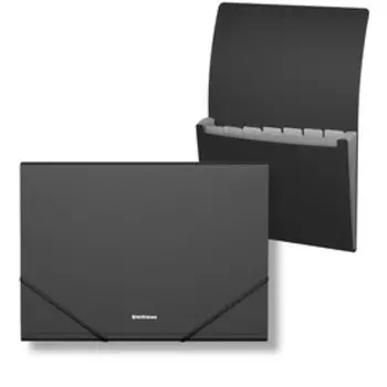 Папка-картотека, А4, 6 отделений, 600 мкм, ErichKrause Matt Classic, на резинке, тиснение «песок», черная
