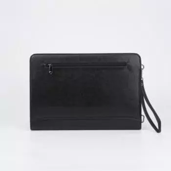Папка деловая, 2 отдела на молниях, наружный карман, ручка, цвет чёрный