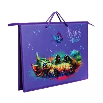 Папка для чертежей и рисунков A3, 470 х 345 х 50 мм, с ручками, пластик/текстиль, молния сверху, ПР 3 -20 "Котик в красках" 70592