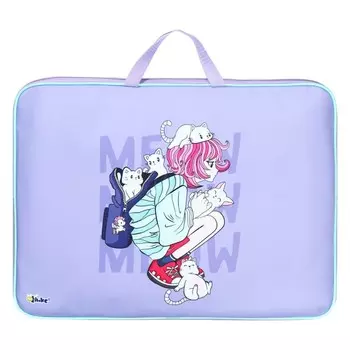 Папка для чертежей и рисунков А3, 475 х 345 х 45 мм, с ручками, текстиль, ПМД 3-20, "Котята с девочкой"