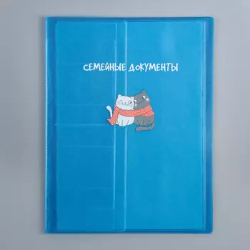 Папка для семейных документов «Котик» синий цвет, 4 комплекта документов, 19 карманов