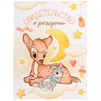 Папка для свидетельства о рождении, 1 файл 21х30 см, Бэмби