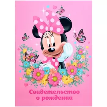 Свидетельство о рождении, обложка А4 для девочки, 1 файл 21х30 см, Минни Маус