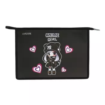 Папка для тетрадей А4, 100х230х330 мм, молния сверху, пластик, de VENTE Anime Girl, для девочек