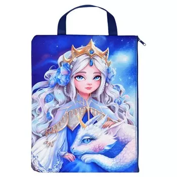 Папка для тетрадей А4, 330 х 250 х 10 мм, молнии сверху, с ручкой, текстильная, Феникс+ "Принцесса с драконом"