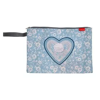 Папка для тетрадей А4, молния сверху, текстиль, Lacey Heart, голубой