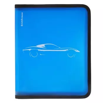Папка для тетрадей А5+ 190x245x30мм, 600 мкм, ErichKrause "Ice Metallic Cars", пластик, молния вокруг, синяя, микс