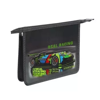 Папка для тетрадей А5, 195 х 245 х 50 мм, молния сверху, К 81ШК5, "Real Racing" (объемный 3D-рисунок с эффектом металлика), ламинированный картон/текстиль