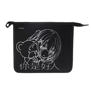 Папка для тетрадей А5, 205 х 240 х 40 мм, пластикова, молния сверху, ПТ 7-12, "Аниме с мишкой" (рисунок с эффектом металлика)