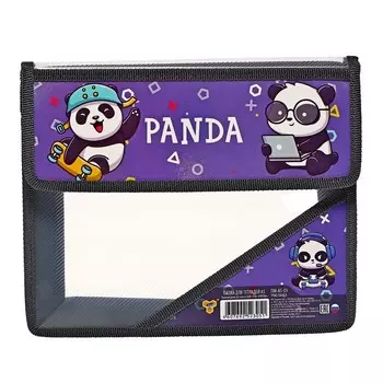 Папка для тетрадей А5 (230 х 190 х 50 мм), с клапаном на липучке, пластик/текстиль, ПМ-А5-03 "Трио панда"