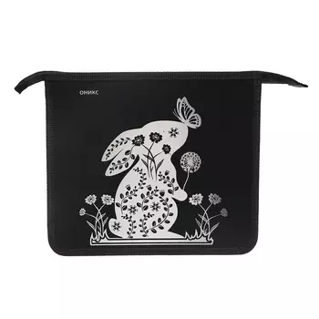 Папка для тетрадей А5, 240 х 205 х 40 мм, молния сверху, пластиковая, ПТ 7-12, "Зайка с бабочкой" (рисунок с эффектом металлика золото)