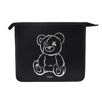 Папка для тетрадей А5, 240 х 205 х 40 мм, пластиковая, молния сверху, ПТ 7-12, "Модный мишка" (рисунок с эффектом металлика золото)