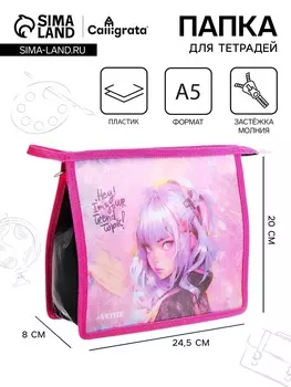 Папка для тетрадей А5, 243х200х80 мм, deVENTE "Hey Girl", молния сверху, пластик, для девочки