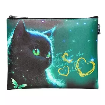 Папка для тетрадей А5, 245 х 200 х 10 мм, молния сверху, кож.зам, de VENTE Black Cat, для девочек