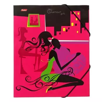 Папка для тетрадей А5 с клапанами, Картон на резинке "Гламурные девушки"