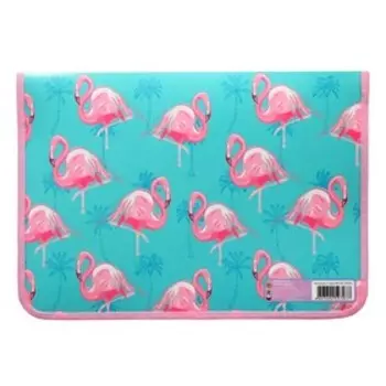 Папка для тетрадей пластиковая А4, пластиковая, молния вокруг, "Фламинго и пальмы"
