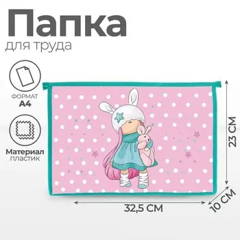 Папка для труда А4, 325 х 230 х 100 мм, молния сверху, пластиковая, ПТР-22 "Девочка"