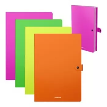 Папка А4, 4 отделения, 600 мкм, ErichKrause Matt Neon, на кнопке, тиснение «песок», микс