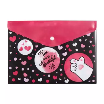 Папка-конверт А5, на кнопке, 240 х 170 мм, 180 мкм, Феникс "Сердечки"