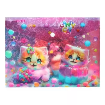 Папка-конверт А5, на кнопке, 240 х 180мм, 180мкм, deVENTE Candy Cat, фактура