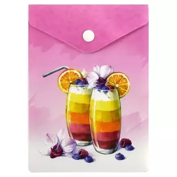 Папка-конверт А6+, на кнопке, 158 х 114 мм, 180 мкм, Феникс "Яркие лимонады"