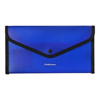 Папка-конверт на кнопке 260 х 140мм (Travel), 550 мкм, ErichKrause "Diamond Total Blue", обшитая, тиснение, непрозрачная, синяя
