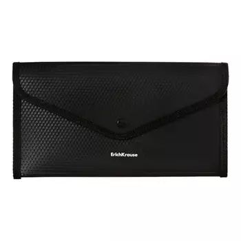 Папка-конверт на кнопке 260140 мм (Travel), 550 мкм, ErichKrause Diamond Total Black, обшитая, тиснение, непрозрачная, черная
