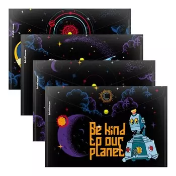 Папка-конверт на кнопке А4, 160 мкм, ErichKrause "Тайна третьей планеты", непрозрачная, глянцевая, микс