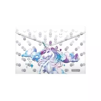 Папка-конверт на кнопке A4, 160 мкм, ErichKrause Dream Unicorn, пластиковая, полупрозрачная, с принтом
