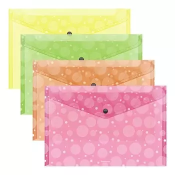 Папка-конверт на кнопке А4, 180 мкм, ErichKrause "Neon Dots", глянцевая, полупрозрачная, с рисунком