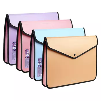 Папка-конверт на кнопке, А4, 600 мкм, ErichKrause "Matt Manga", с текстильной вставкой, с расширением, непрозрачная микс